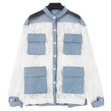 LOVEMI - Lovemi - Patchwork denim loose-fitting blazer