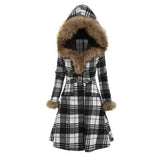 Plaid fur collar coat-Black-2