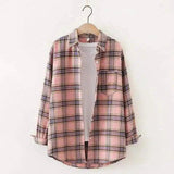 Plaid Cotton Casual Shirt with Pocket-Light pink grid-24