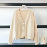 Women's Buttoned Knit Cardigan Sweater-Apricot-8