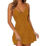 Polka-dot lace-up fashion dress-Yellow-12