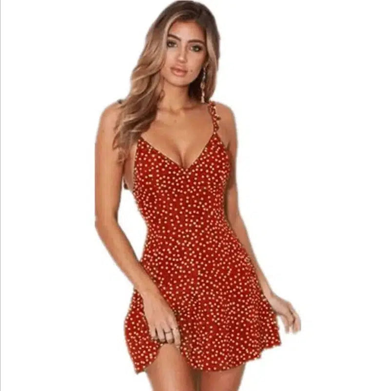 Polka-dot lace-up fashion dress-Red-54