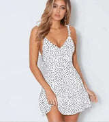 Polka-dot lace-up fashion dress-White-58