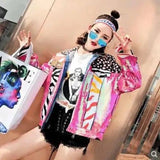 LOVEMI - Lovemi - Print color sequin Harajuku denim jacket female