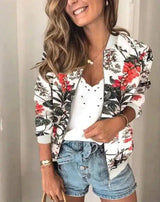 Women's Floral Print Casual Bomber Jacket-Big flower on white-1