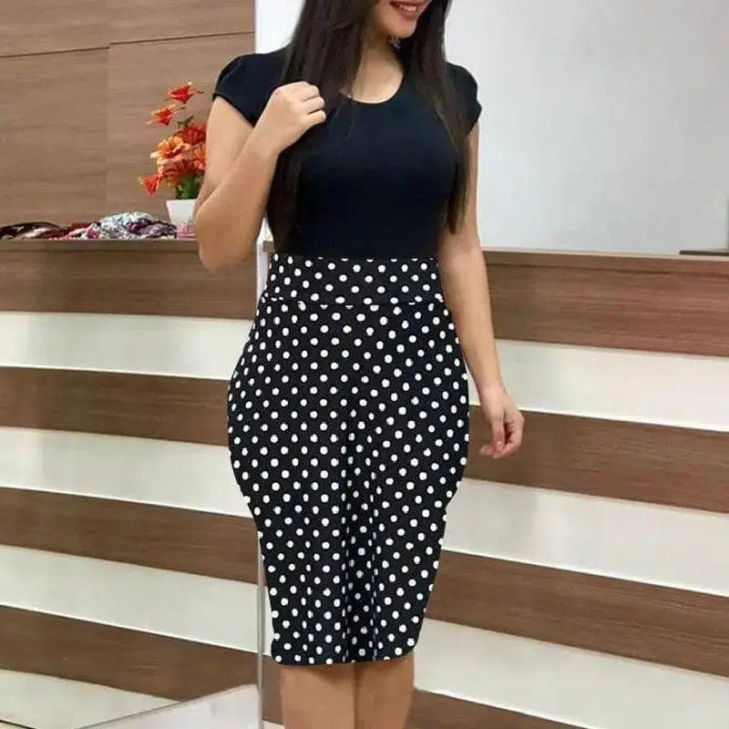 Printed Office Midi Pencil Dress Large Women Dress-4