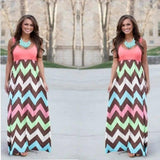 Printed Waves Stripe Long Skirt Dress-Pink-14