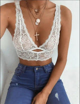 Women's Lace Bralette Crop Top-White-2