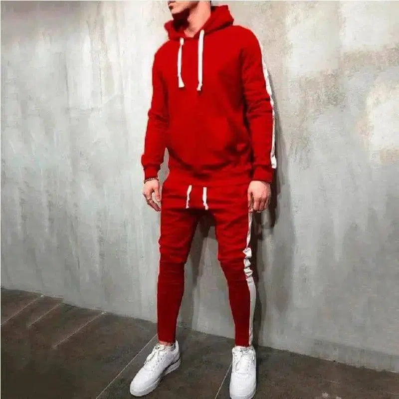 Pure color sports and leisure new style sweater suit-wine red-4