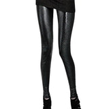 Pure Color Thin Skinny Matt Imitation Snakeskin Pattern-Black-1