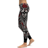 Red Rose+Black Mandala Weave Yoga/Workout Leggings-1