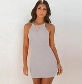 Ribbed small suspender dress-Gray-35