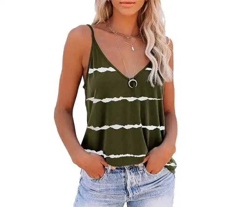 LOVEMI - Lovemi - Sexy Sleeveless Camisole V-neck Stripe Print