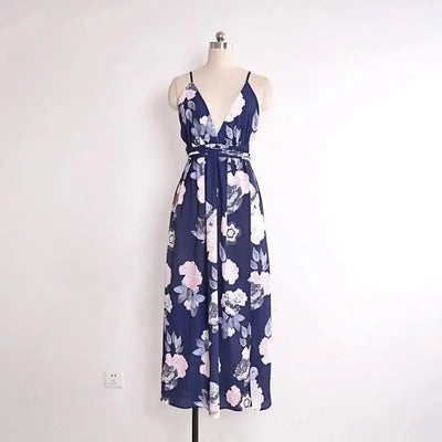 USA SIZE V-neck halter dress Fashion printed bandage-03-24