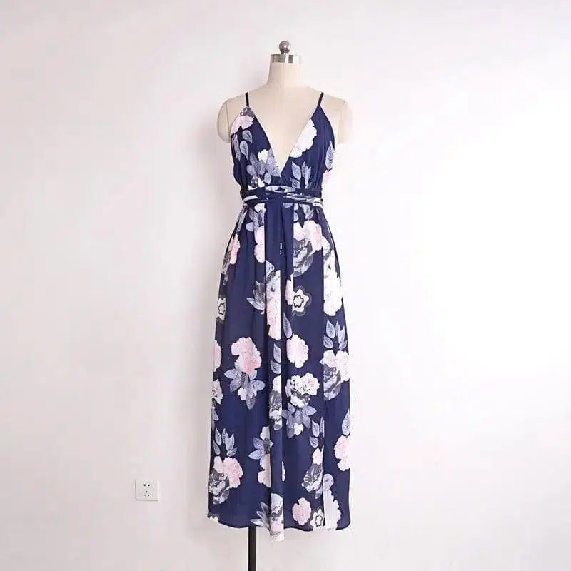 USA SIZE V-neck halter dress Fashion printed bandage-03-27