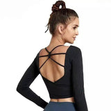 Womens Long Sleeve Crop Top for Fitness-Black-4