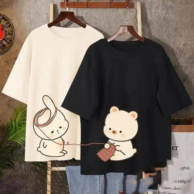 Cute Cartoon Animal Print Cotton T-Shirts-2 Mega black-6