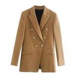 Stylish Double Breasted Blazer for Women-Camel-2