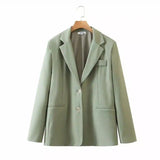 Single Breasted Casual Long Sleeve Jacket-Light green-2