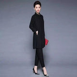 Women's Elegant Textured Pant Suit Set-Black-5