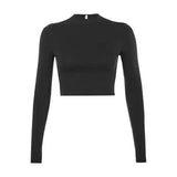 Fitted Long-Sleeve Crop Top for Women-Black-2