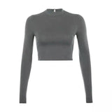 Fitted Long-Sleeve Crop Top for Women-Grey-3