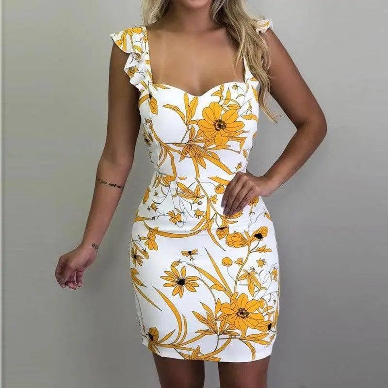 Sleeveless printed hip dress-white-22