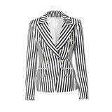 Women's Striped Double-Breasted Blazer-Black-2