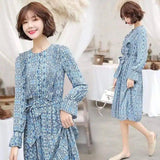 Long-Sleeve Printed Midi Dress with Belt-1