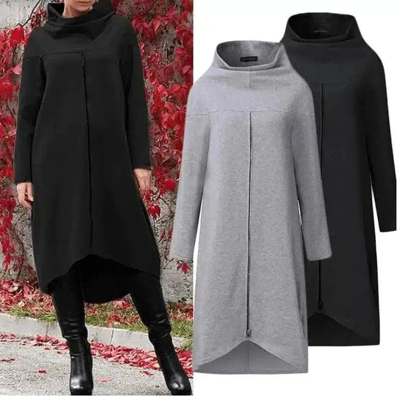 Women's High Neck Asymmetrical Coat-1