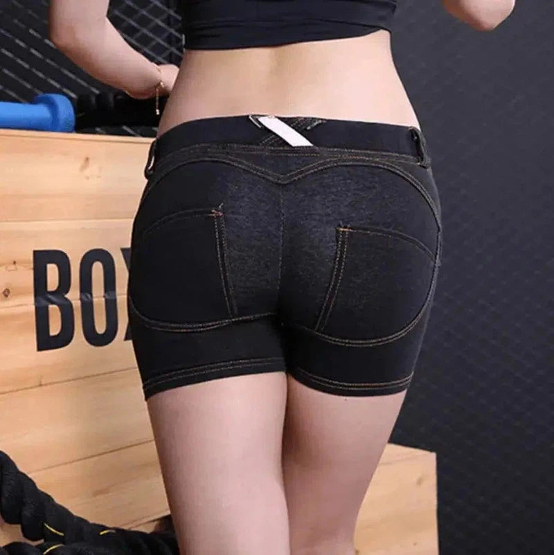 Sports fitness denim shorts-Black-16