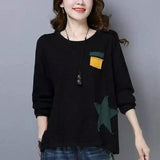 Women's Casual Patchwork Top-Black-2