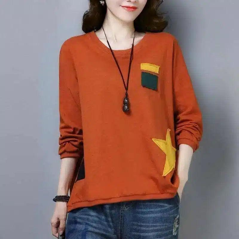 Women's Casual Patchwork Top-Orange-3