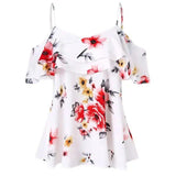 Strapless floral chiffon shirt-White-3