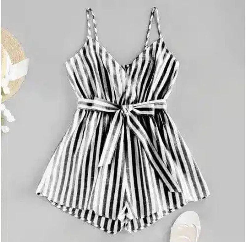 LOVEMI - Lovemi - Striped Print Jumpsuit Ladies Suspenders V-neck