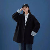 Oversized Trendy Hoodie with Striped Cuffs-Black-4