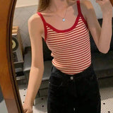 Sleeveless Striped Tank Top for Casual Wear-Red-2