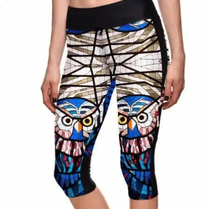 Summer style women's 7 points Leggings Fashion Striped Owl-1