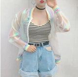 Women's Sheer Iridescent Jacket with Striped Top-Colourful-1