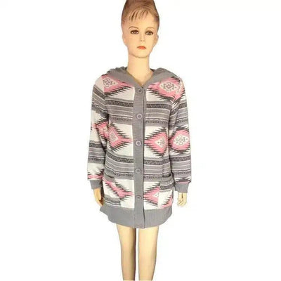 Hooded Knit Cardigan with Zipper Closure-Pink grey-4