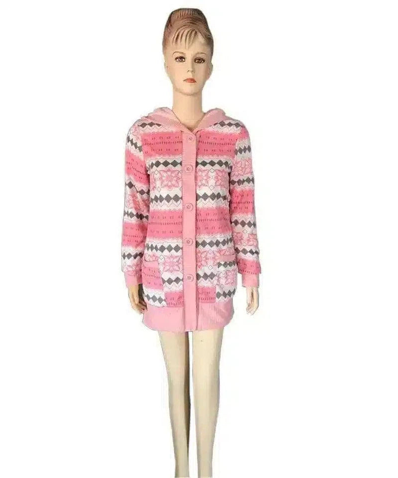 Hooded Knit Cardigan with Zipper Closure-Pink-5