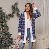 Tie-dye Christmas Leopard Print Knitted Cardigan Jacket-Navy Blue-10