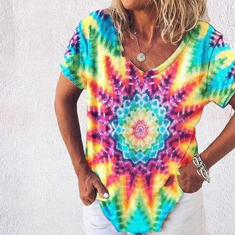 Tie-Dye Casual Women's T-Shirt-Photo Color-2