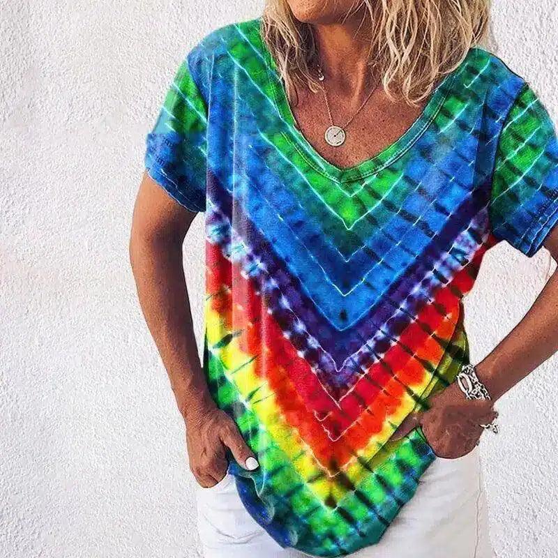 Tie-Dye Casual Women's T-Shirt-Photo Color-5