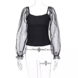 LOVEMI - Lovemi - Transparent mesh stitching long sleeves