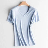 LOVEMI - Lovemi - V-neck mercerized cotton T-shirt