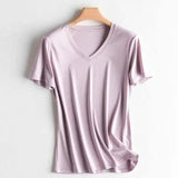 LOVEMI - Lovemi - V-neck mercerized cotton T-shirt