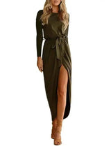 Versatile Wrap Midi Dress in Assorted Colors-ArmyGreenlong-23