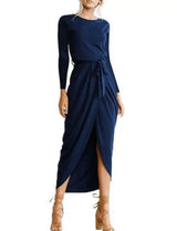 Versatile Wrap Midi Dress in Assorted Colors-Navyblue-32