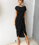 Versatile Wrap Midi Dress in Assorted Colors-Black-55